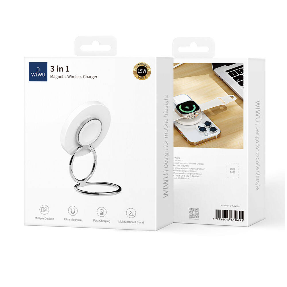 Wi-W027 MagSafe Uyumlu Standlı Kablosuz Şarj Cihazı 15W