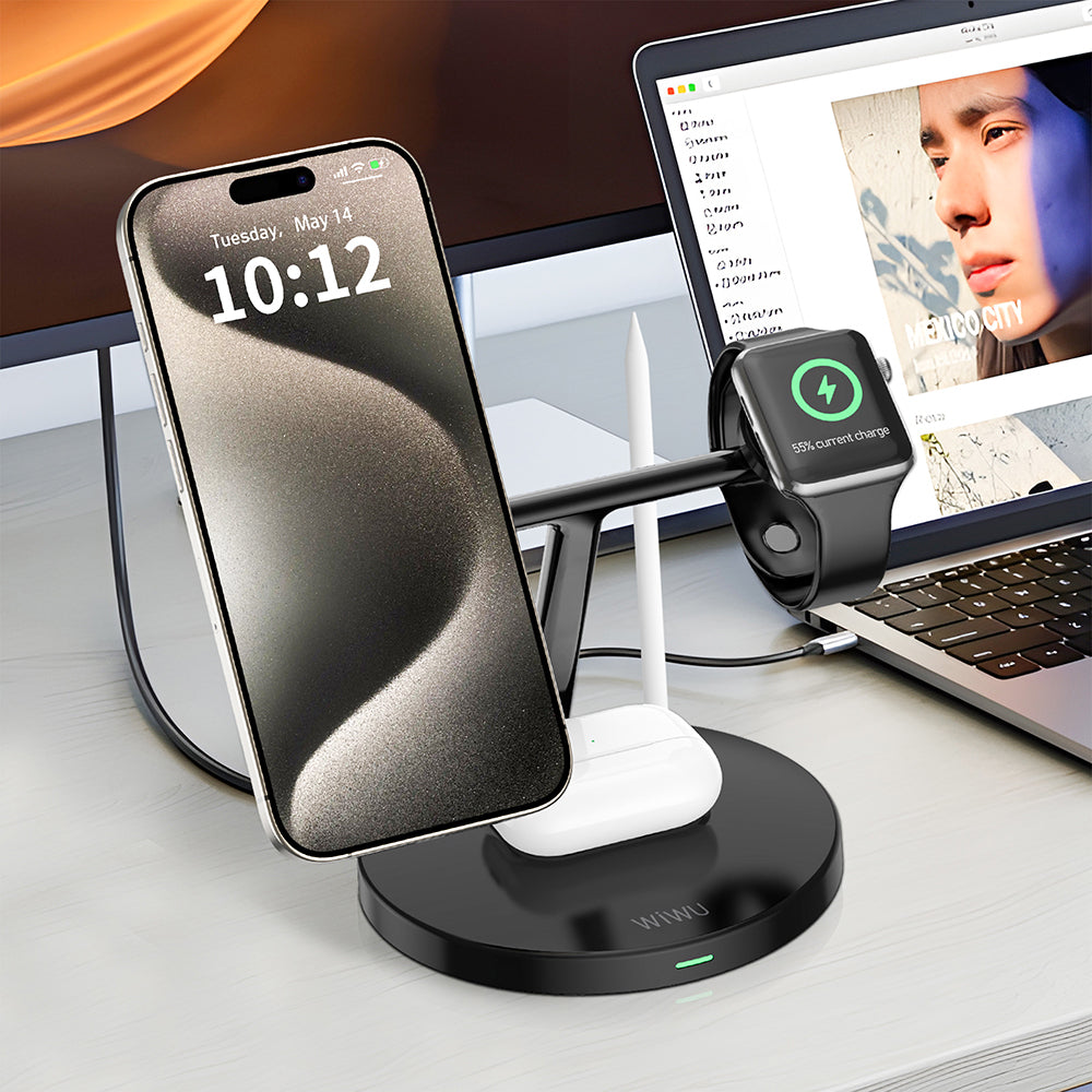 Wi-W032 4 in 1 Magnetik Hızlı Şarj Özellikli Kablosuz Şarj Standı 15W