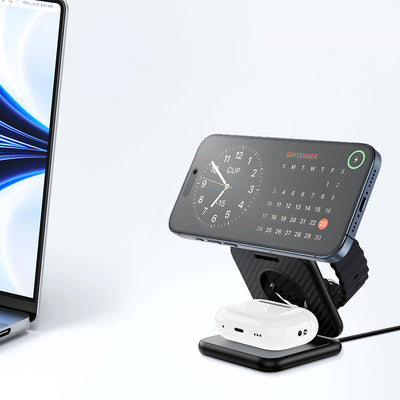Wi-W035 Qi2 3in1 Magsafe Uyumlu Ambiyans Işıklı Kablosuz Şarj Standı 15W