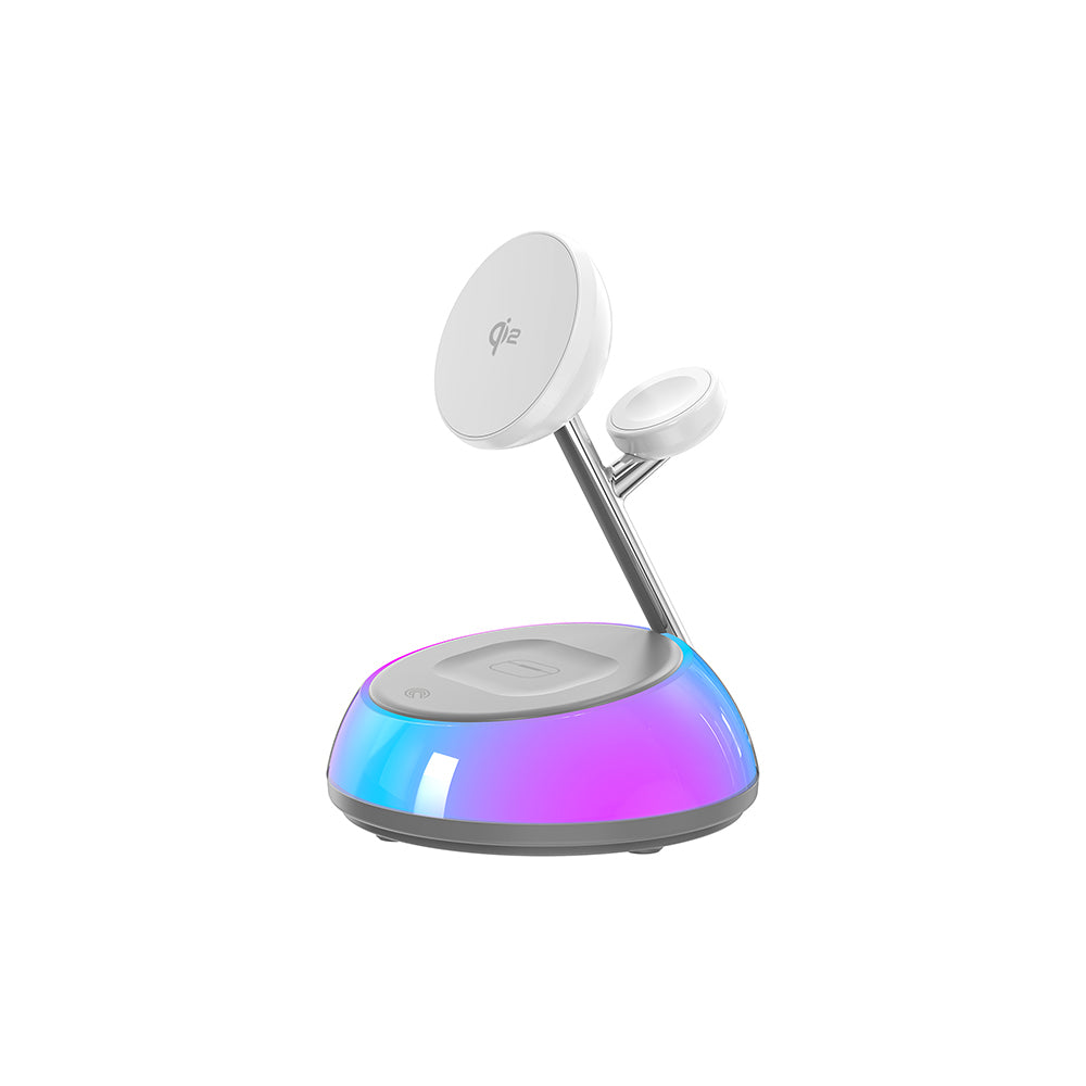 Wi-W036 Qi2 3in1 Magsafe Uyumlu Ambiyans Işıklı Kablosuz Şarj Standı 15W