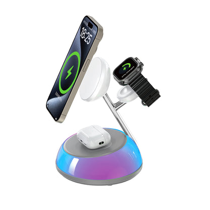 Wi-W036 Qi2 3in1 Magsafe Uyumlu Ambiyans Işıklı Kablosuz Şarj Standı 15W