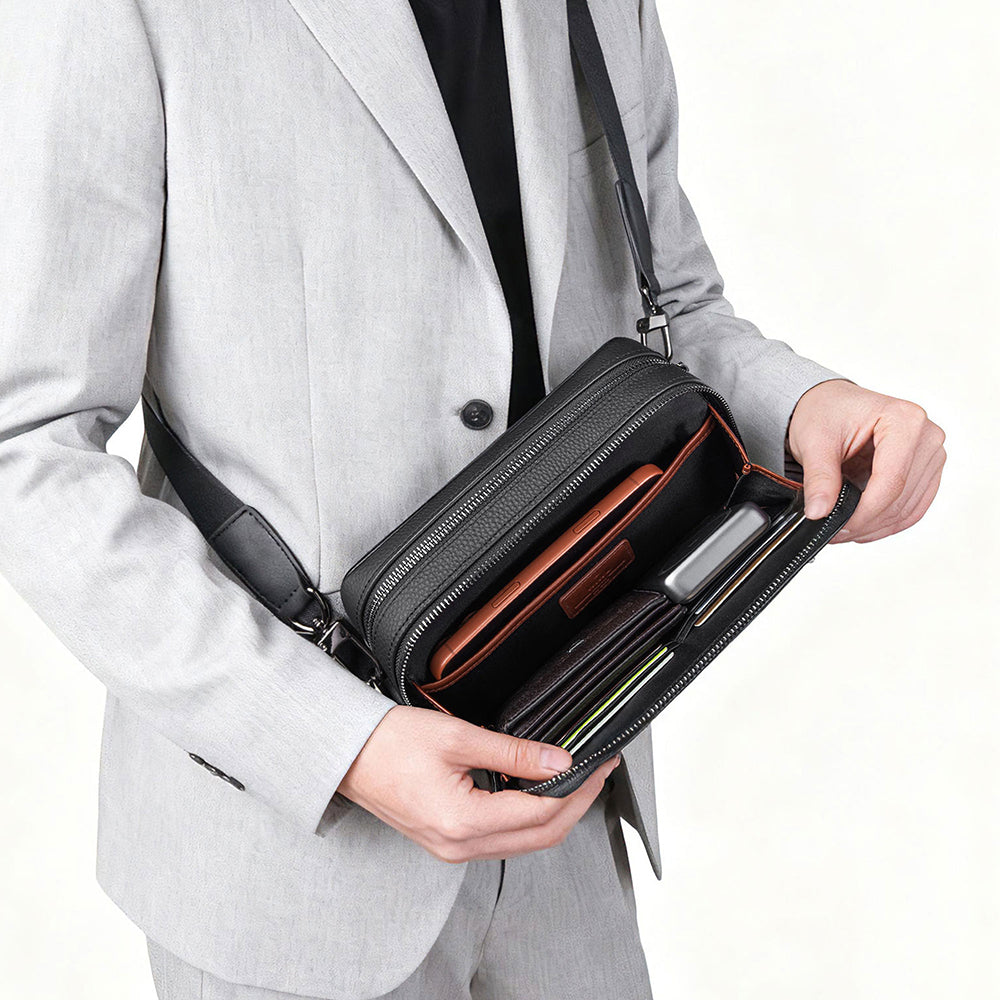 Wiwu Master Parmak İzi Kilitli Deri Çapraz Çanta